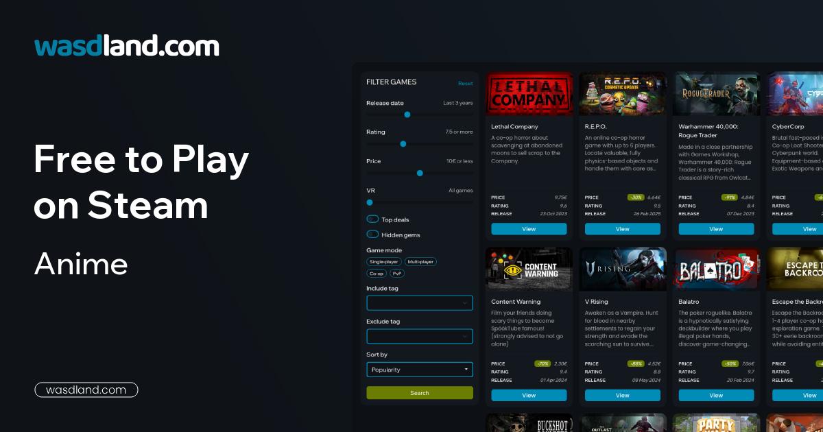 Best Free to Play Anime Games on Steam · July 2026 · wasdland.com