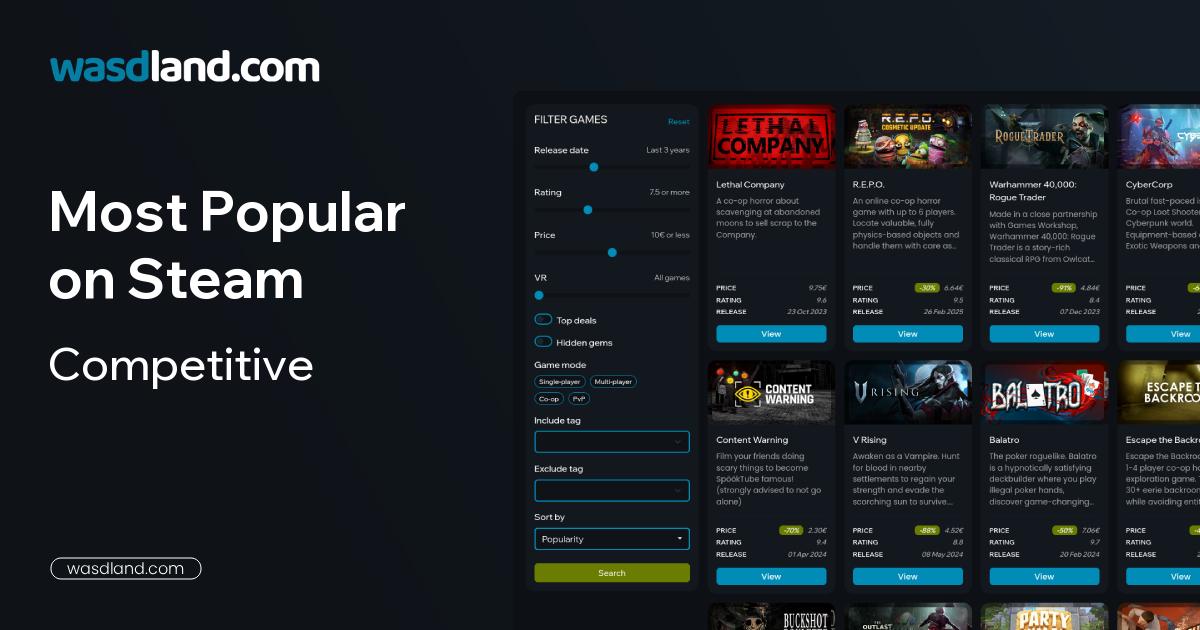 Most Popular Competitive Games on Steam · July 2026 · wasdland.com
