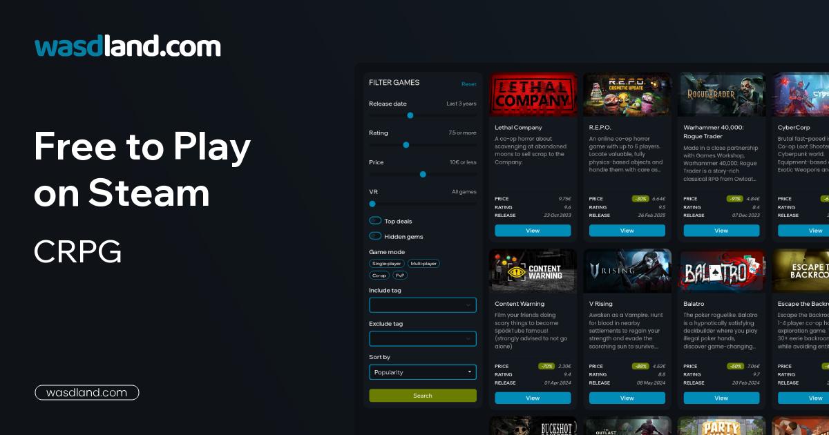 Best Free to Play CRPG Games on Steam · August 2026 · wasdland.com