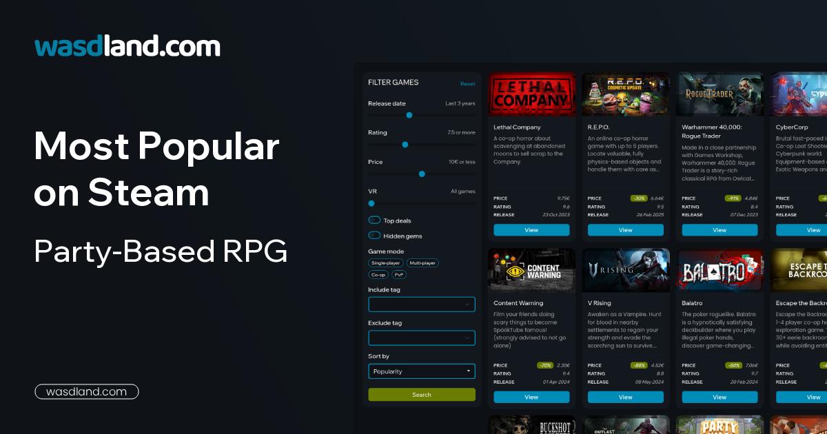 Most Popular Party-Based RPG Games on Steam · August 2026 · wasdland.com