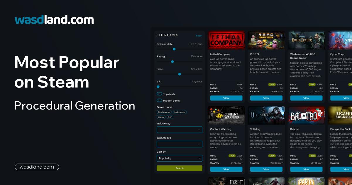 Most Popular Procedural Generation Games on Steam · July 2026 ...