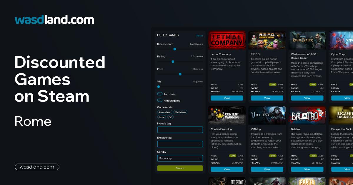 Best Rome Steam Games on Sale · May 2026 · wasdland.com