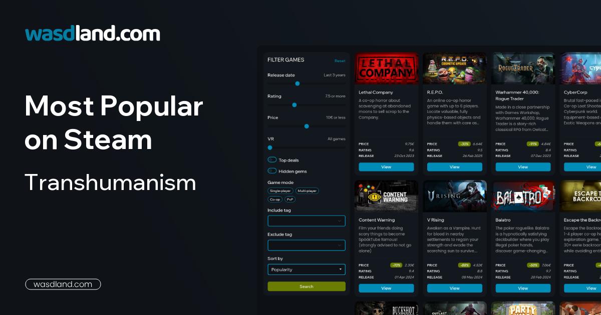 Most Popular Transhumanism Games on Steam · July 2026 · wasdland.com